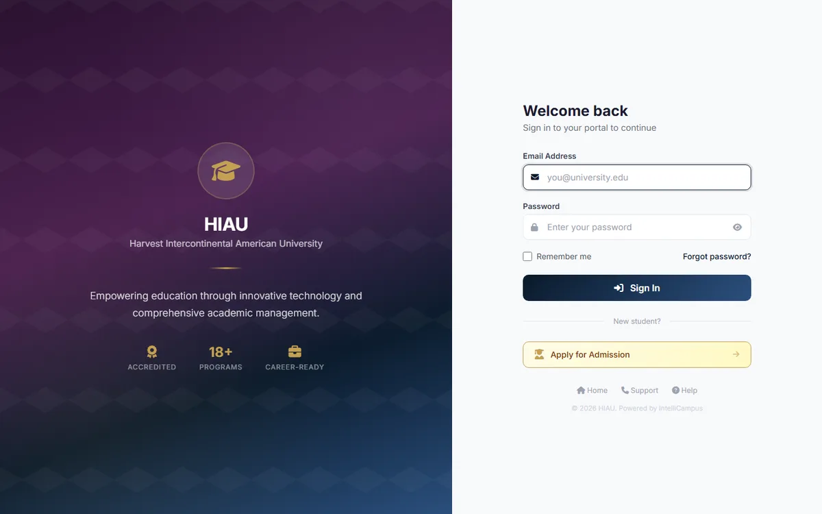 The HIAU student portal, powered by IntelliCampus
